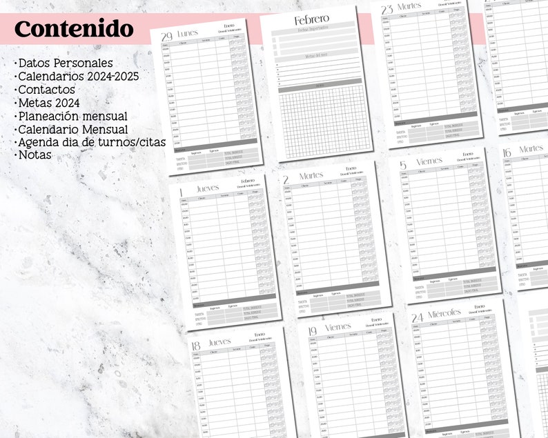 Appointment and Shift Planner 2024 in Spanish in Printable Half Letter