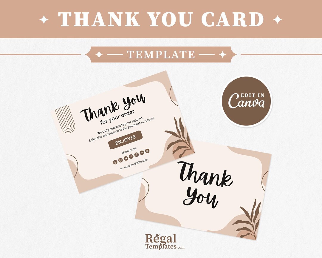 Boho Thank You Card Template | Editable Canva Template | Customizable ...