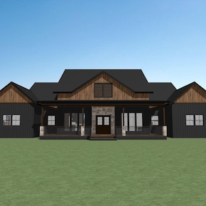 Plattegronden boerderij ~ Plattegronden met kantoor aan huis ~ Open woonruimtes ~ Blauwdrukken in boerderijstijl ~ Plattegronden huis 5 slaapkamers