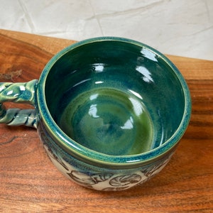 Handmade Ceramic Coffee Tea Mug: Green Aquamarine Blue Teal Flow Sea Shell Beach Coastal Ocean Sea Nautical image 4