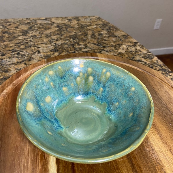 Handmade Ceramic Bowl - Aqua and Green Waterfall - Trinket dish, jewelry holder, decoration