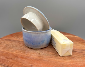 Handmade Ceramic Butter Dish Countertop Butter Keeper: Sky Blue Flow Glaze