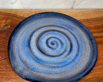 Handmade Ceramic Spoon Rest: Blue Sapphire Indigo Navy Sky Blue Swirl Spiral Utensil Rest Kitchen Counter Top Decor