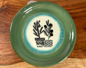 Handmade Ceramic Trinket Ring Jewelry Dish: Green Sage Seafoam Potted Plants House Plants Plant Mom Plant Lover Ferns Garden