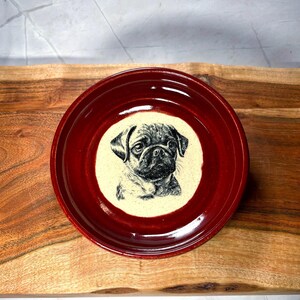 Handmade Ceramic Dog Breed Pug Dish: Bright Red Bowl, Trinket Decor