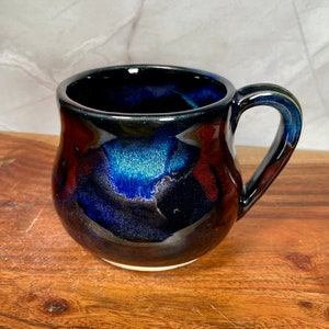 Handmade Ceramic Coffee Tea Mug: Northern Lights Galaxy Night Sky Universe Purple Green Teal Aqua Blue