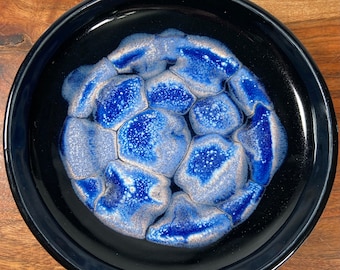 Handmade Ceramic Bowl: Frozen Lake Blue Purple Black Indigo Ice Water River Ocean Snow Science Cells Scientist Petri Dish Science Teacher