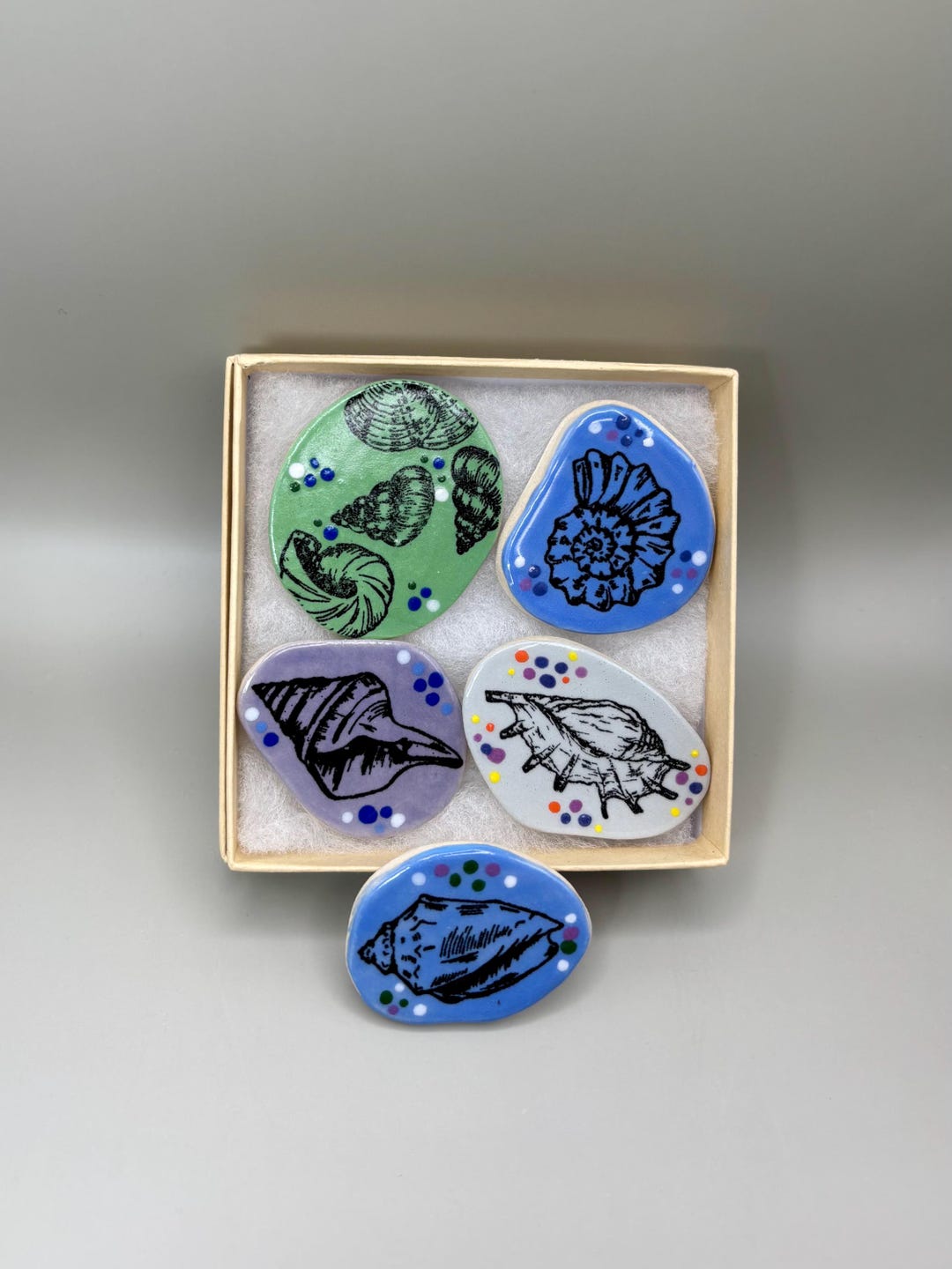 Handmade Ceramic Magnets - Colorful Beach Ocean Sea Shells - Set of 5 ...