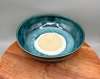 Bol de cerámica hecho a mano: diseño náutico de olas de playa en azul turquesa y aguamarina - Decoración de cocina