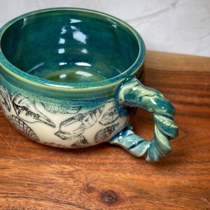 Handmade Ceramic Coffee Tea Mug: Green Aquamarine Blue Teal Flow Sea Shell Beach Coastal Ocean Sea Nautical image 7