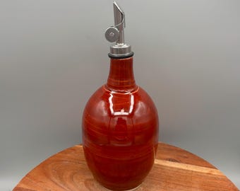 Handmade Ceramic Olive Oil Vinegar Salad Dressing Dispenser Bottle Cruet- Red Black Speckle