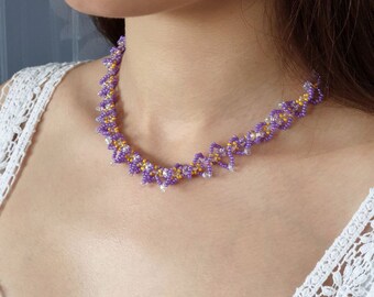 Collier violet, bijoux ukrainiens, collier lilas, collier ras de cou en perles, pour femme, j'aime ma copine cadeau collier féminin