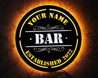 Personalized Bar LED Wall Art Sign - Light up Bar Sign - Multi Colors Custom Sign - Wooden Wall Art - Home Bar Decor - Gift for Dad