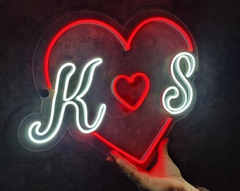 Custom Initials Heart Shape Neon Sign Valentine's Day Gift Decor, Initials Heart LED Neon Sign, Neon Lights Wedding Decor, Gift for Couple