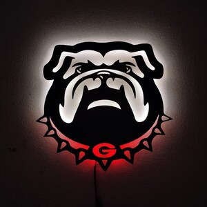 Bulldog Led Sign, UGA Bulldogs Football Decor, Neon Sign, American Football Led Wall Art, Wooden Wall Decor, Georgia Bulldogs Sign