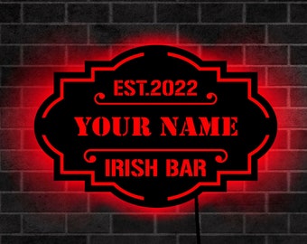 Personalized Bar Sign Wall Decor, Bar Led Neon Sign, Irish Bar Decor, Custom Bar Led Wall Art, Wood Wall Decor, Man Cave Decor, Gift for Dad