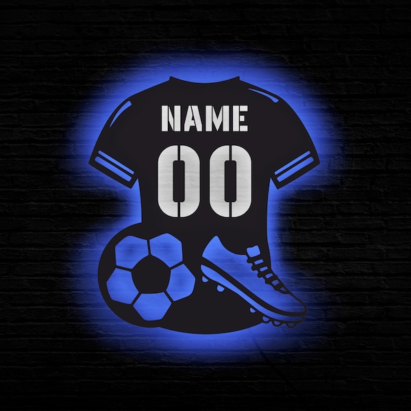 Kit personnalisé d'équipe de football avec enseigne LED, enseigne LED de maillot de football avec nom personnalisé, décoration pour chambre d'enfant de maillot d'équipe de football
