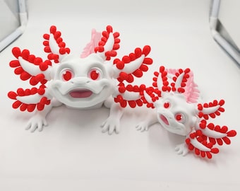 Articulated Axolotl Fidget Toy | 3D Printed Moving Axolotl | Available in Baby, Child, Momma & Full Set | Cute Desk Companion