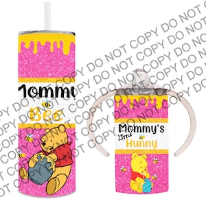 Digital File Pink Tumbler Wrap Pooh Mommy and Me Sippy, Straight and Taper PNG