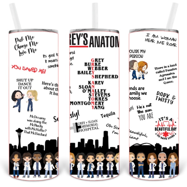 Digital File Grey's Anatomy Tumbler Wrap Straight and Taper PNG