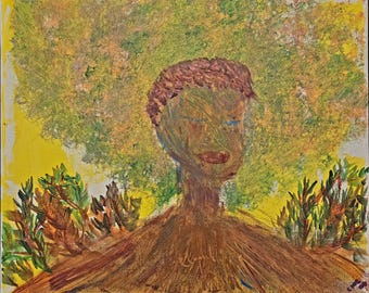 Mother Gaia Acrylic Canvas Art, Afrocentric Earth Woman Tree Painting