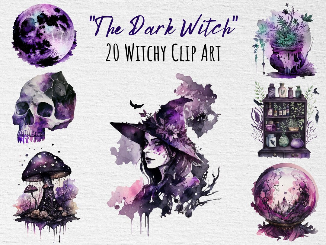 Watercolor Witch Clipart Witchy Png Dark Magic Clip Art - Etsy