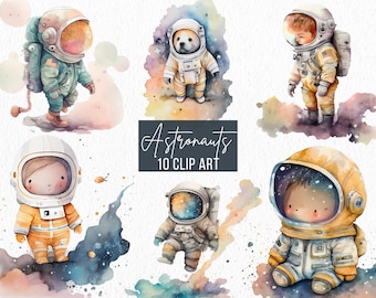 Watercolor Astronauts clipart Bundle, Outer Space elements clip art, Earth day png