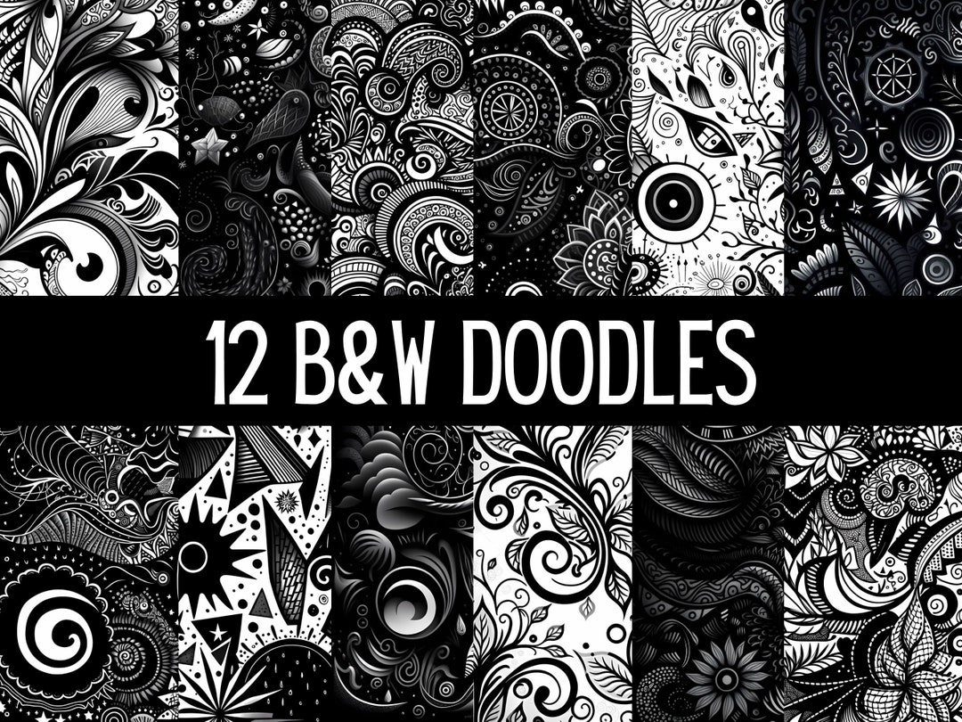 Black and White Doodle Digital Paper Pack, Doodles Patterns, Modern ...