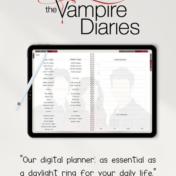 Pianificatore digitale Vampire Diaries / Pianificatore Goodnotes / Pianificatore di notabilità / Adesivi TVD / Pianificatore non datato / Regalo TVD / Modificabile