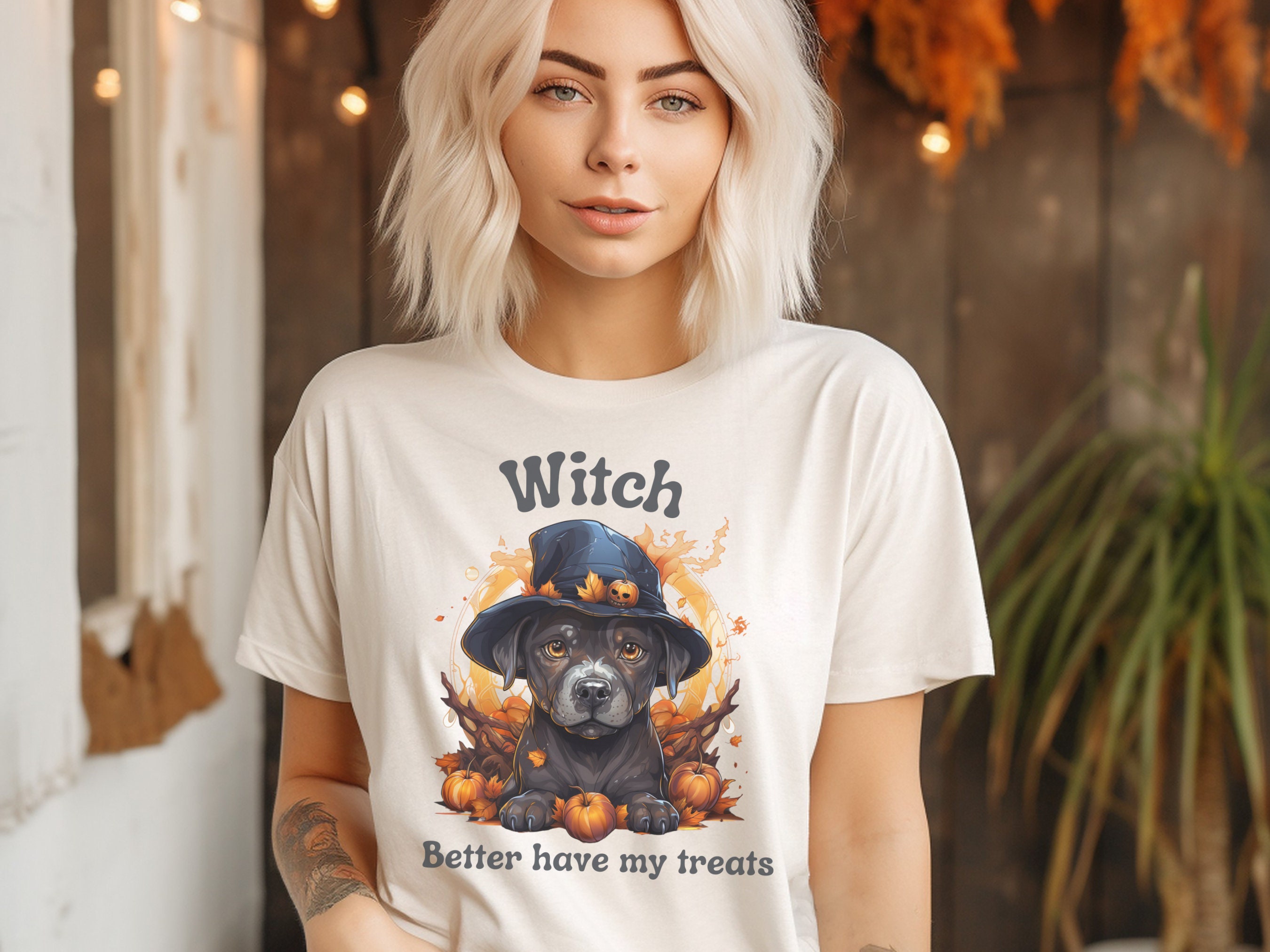 Discover Funny Halloween Dog T-Shirt, Trick-or-Treat, Cute Halloween Crewneck, Spooky Season, Halloween Witch Shirt, Dog Mom Gift, Seasonal Tee
