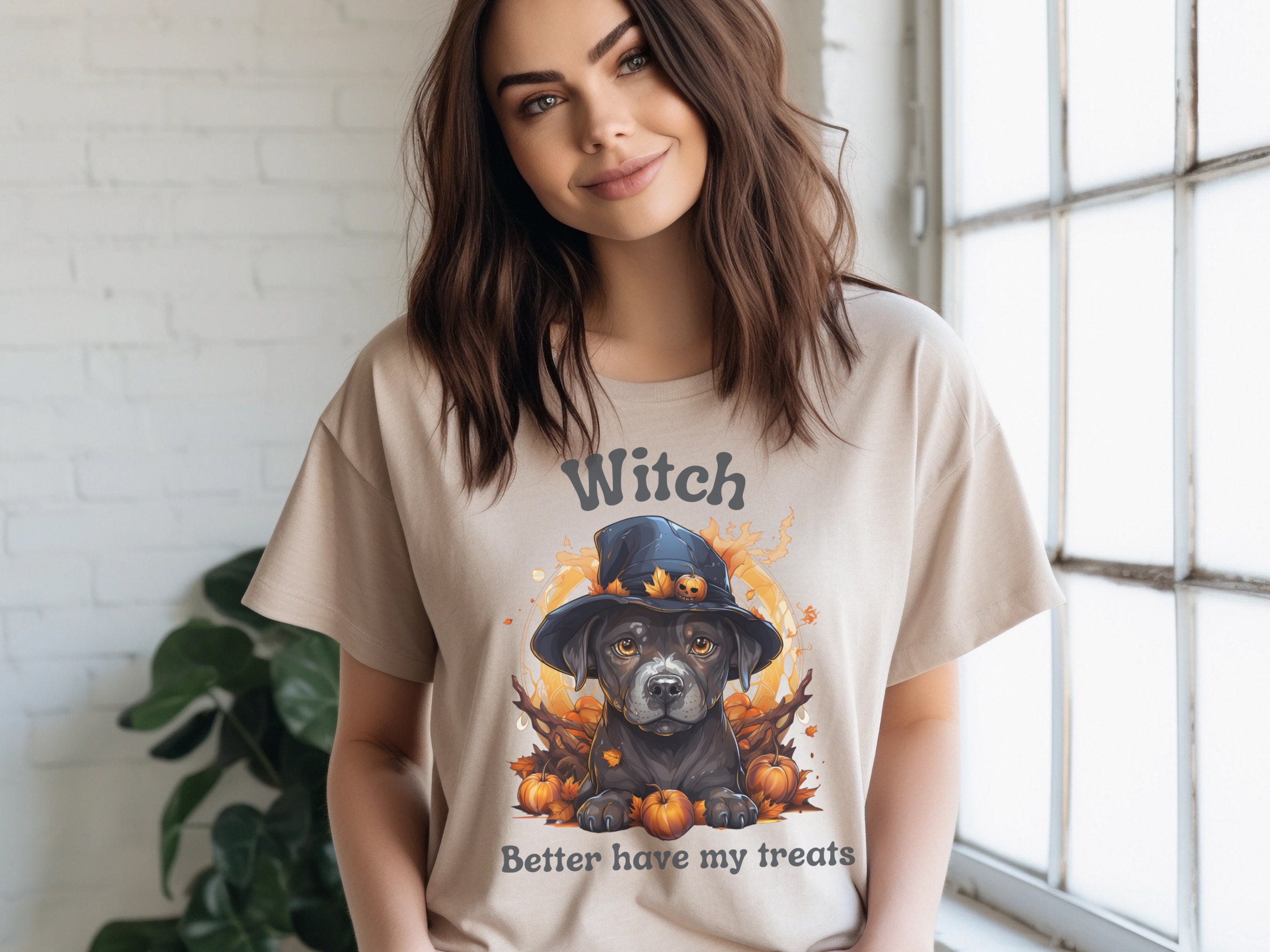 Discover Funny Halloween Dog T-Shirt, Trick-or-Treat, Cute Halloween Crewneck, Spooky Season, Halloween Witch Shirt, Dog Mom Gift, Seasonal Tee