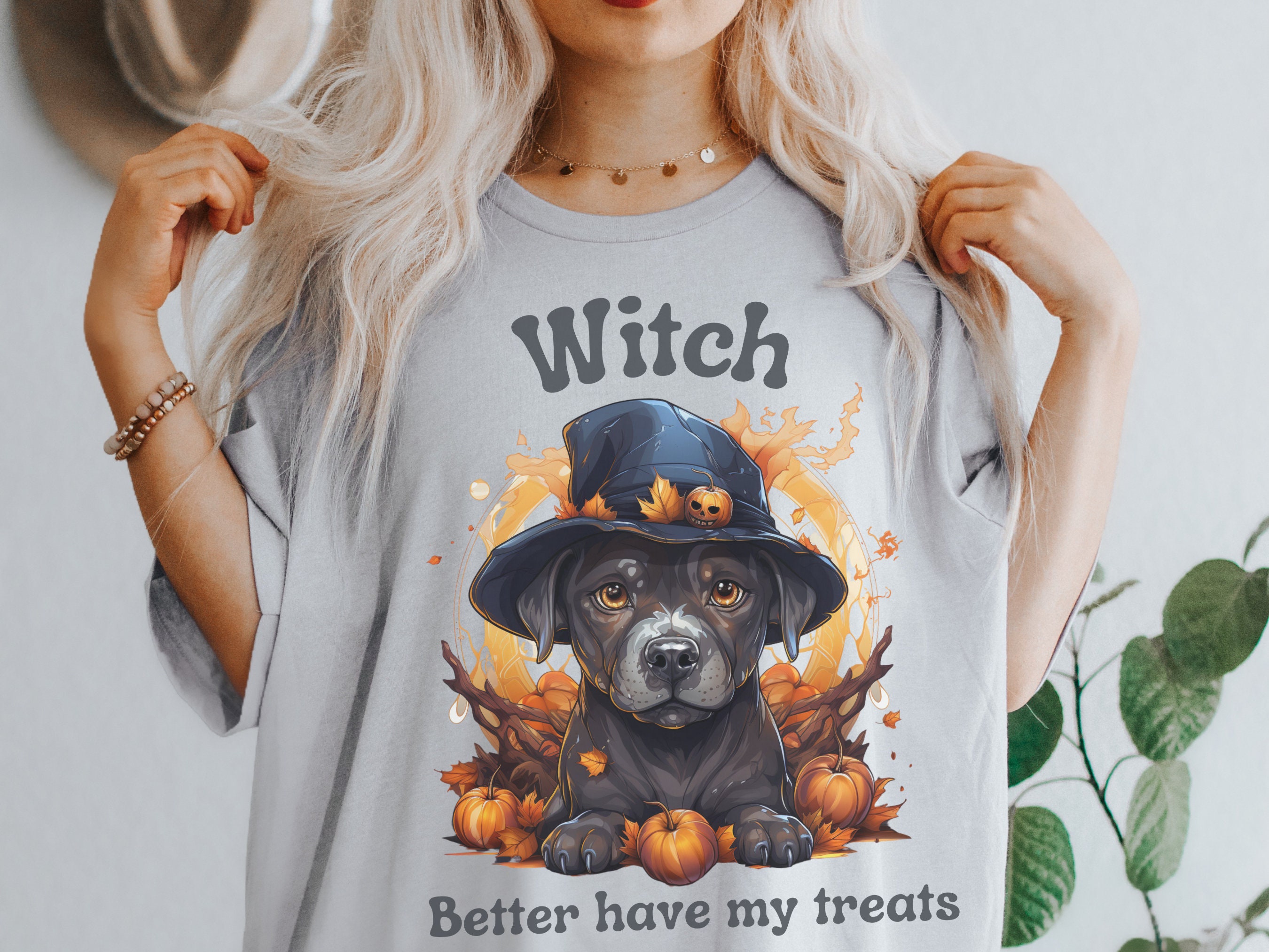 Discover Funny Halloween Dog T-Shirt, Trick-or-Treat, Cute Halloween Crewneck, Spooky Season, Halloween Witch Shirt, Dog Mom Gift, Seasonal Tee