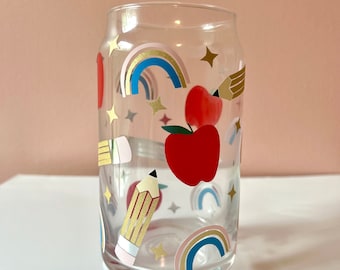 Teacher Glass Can, Teacher Mug, Teacher Glass Cup, Glass Cup, Teacher Coffee Cup, Teacher Gift, Can Glass, Teacher Tumbler, Teacher, School
