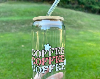 Coffee Glass Cup, Iced Coffee Tumbler, 16oz Glass Tumbler, Glass Cup With Lid and Straw, Coffee Lover Gift, Cute Beer Can Glass