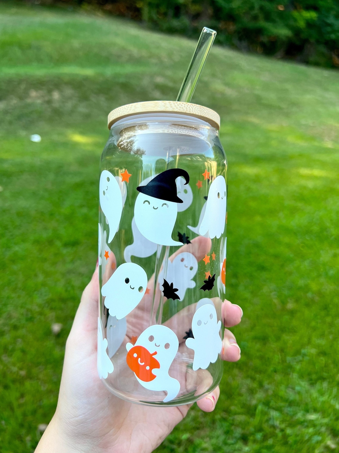 Halloween Glass Cup, Ghost Iced Coffee Glass, Halloween Tumbler, Halloween Cup, Ghost Glass