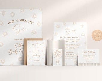 Here Comes the Son Baby Shower Invite and Sign Set Template Download
