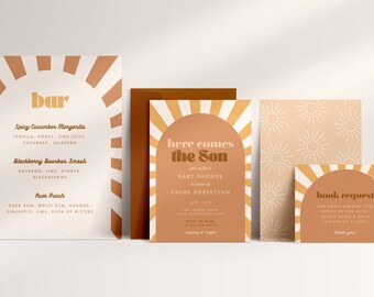 Here Comes the Son Baby Shower Invite and Sign Set Template Download