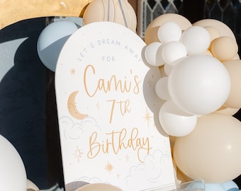 Moon and Stars Kids Birthday Party Invite and Sign Set Template Download