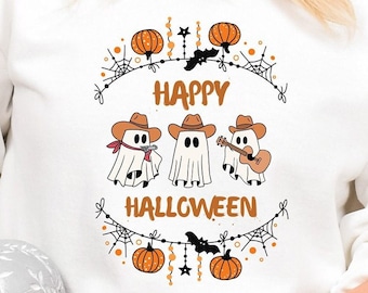 Western Halloween Shirt with Ghost Happy Halloween Crewneck Sweatshirt for Fall Shirt