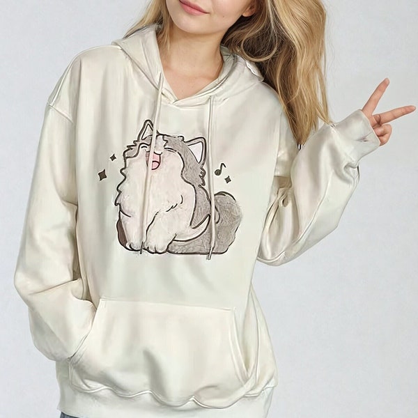 Katzen-Kawaii-Hoodie, süßer Katzen-bestickter Hoodie, entzückendes Katzen-Design, Kawaii-Kleidung, Kawaii-Mode, Harajuku-Hoodie, J-Fashion