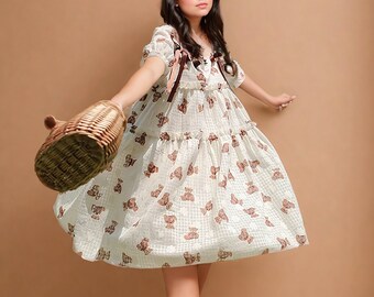 Cute Teddybear Lolita Dress, Sweet Casual Lolita Dress, Summer Lolita Dress, Kawaii Dress, J-Fashion