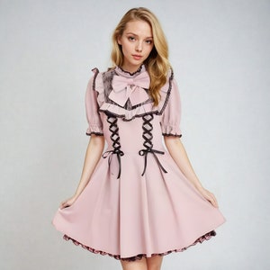 pink jirai kei dress with lace ruffles and pink bow, j-fashion, japanese fashion, harajuku fashion, ryousangata, girly kei, dark girly, lolita fashion, sweet lolita, himekaji, pastel goth, cutecore, kfashion