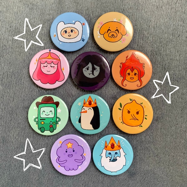 Adventure Time Cute Homemade 1.5" (37mm) Badges and Buttons (Finn, Jake, Bubblegum, Marceline, BMO, Lemongrab, Ice King, and more!)