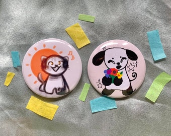 Cat and Dog Cute Homemade 1.5" (37mm) Badges and Buttons