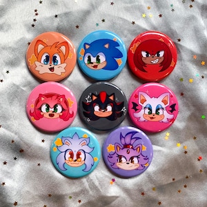 Sonic And Friends Cute Homemade 1.5" (37mm) Badges and Buttons (Tails, Knuckles, Amy Rose, Shadow, Rouge and more!)