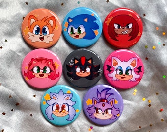 Sonic And Friends Cute Homemade 1.5" (37mm) Badges and Buttons (Tails, Knuckles, Amy Rose, Shadow, Rouge and more!)