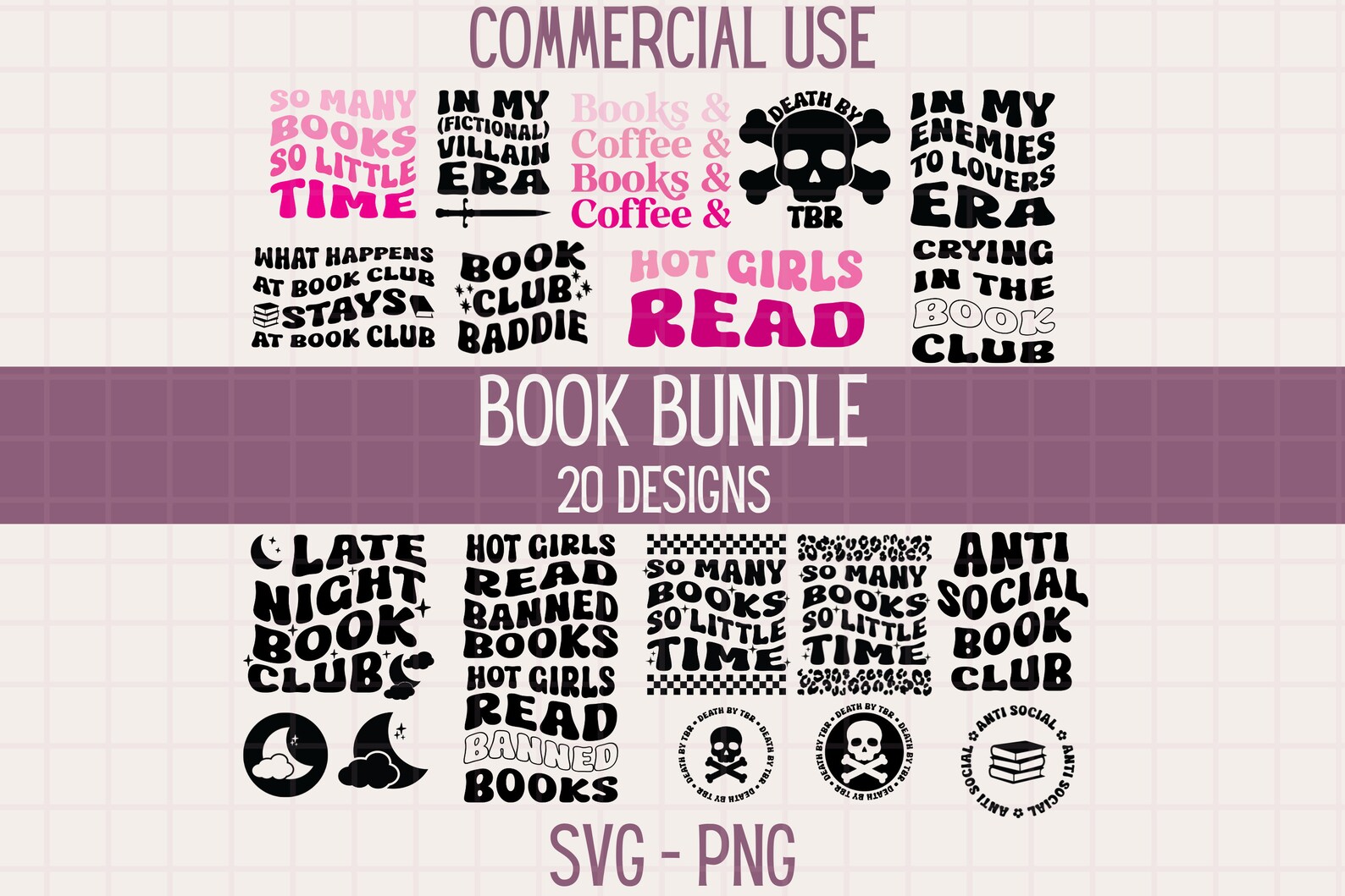 Book Club Svg Bundle, Reading Svg Bundle, Books, Library, Front Back ...