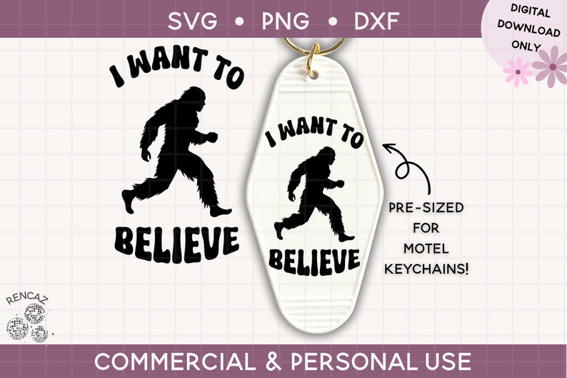 motel keychain svg, bigfot keychain Cut File For Cricut & Silhouette, funny Svg, Retro Keychain Svg, sasquatch, i want to believe, pnw image 1