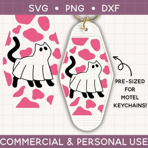 motel keychain svg, keychain Cut File For Cricut & Silhouette, Vintage Retro Keychain Svg, ghost cat svg, halloween svg, cowboy svg