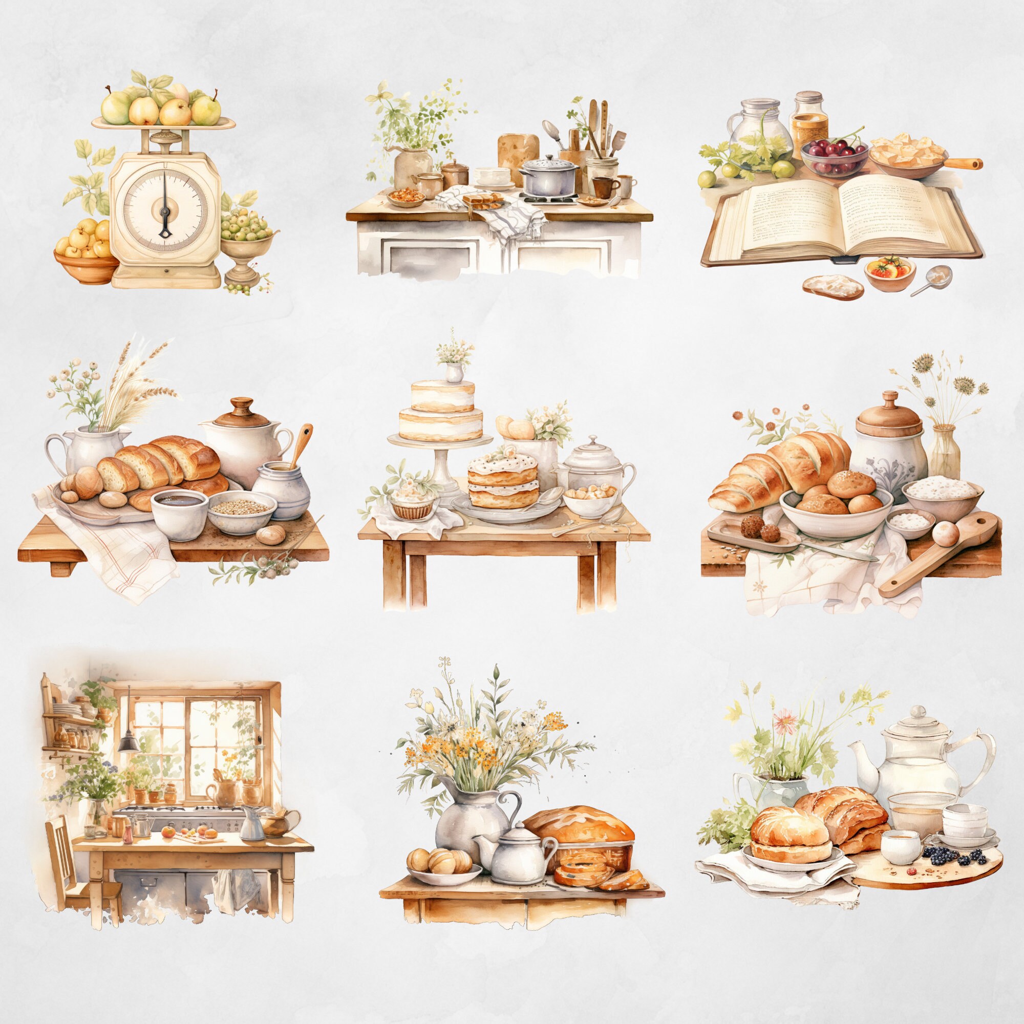 Watercolor Baking Clipart, Home Bakery Logo, Cooking, Culinary Clip Art ...